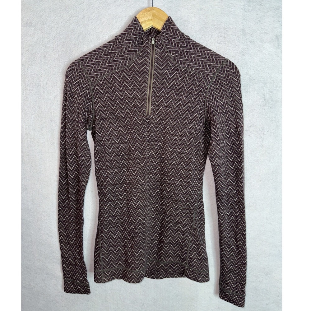 Smartwool Womens M Merino Wool Base Layer 1/4 Zip Purple Gray Chevron Top - Picture 3 of 9